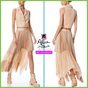 Alice + Olivia Fraley Pleated Sunburst Asymmetrical Midi Skirt